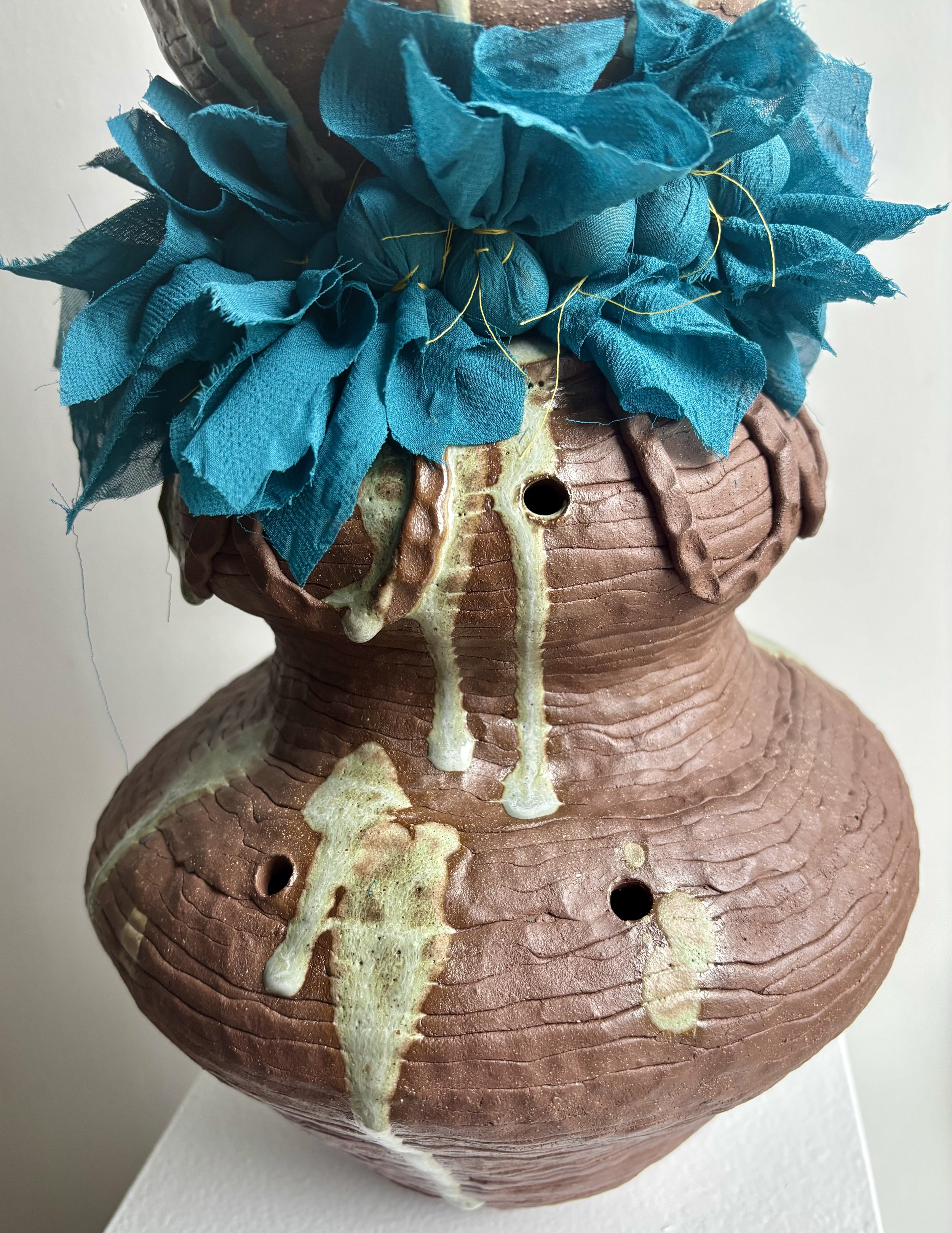 "Fluvial," ceramic, chiffon, thread, 2026