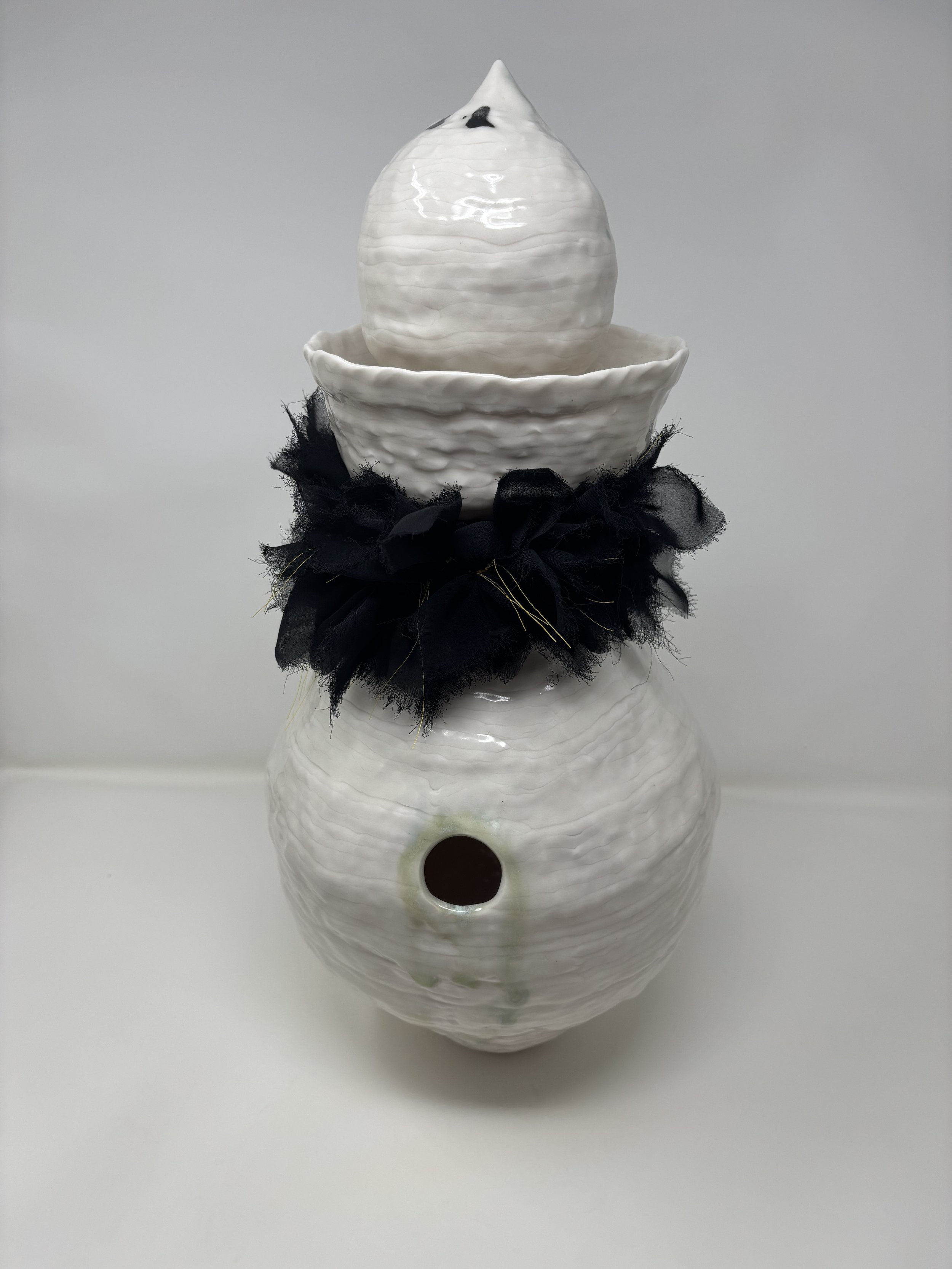 "Empty Vessel #1," ceramic, chiffon, thread, 2026