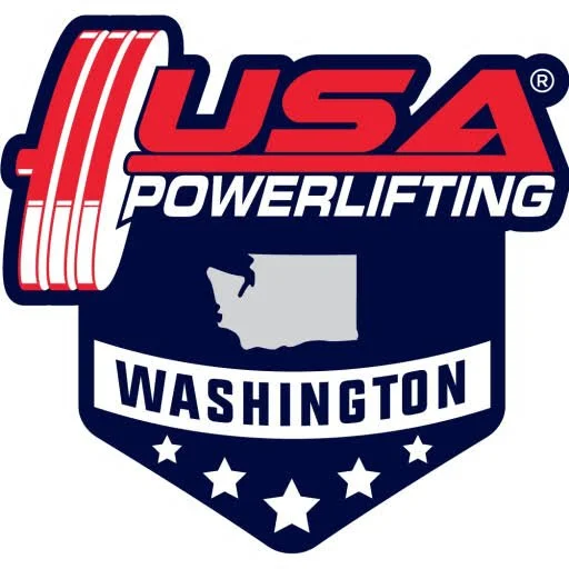 USA Powerlifting Washington logo featuring a stylized map of Washington state and stars.