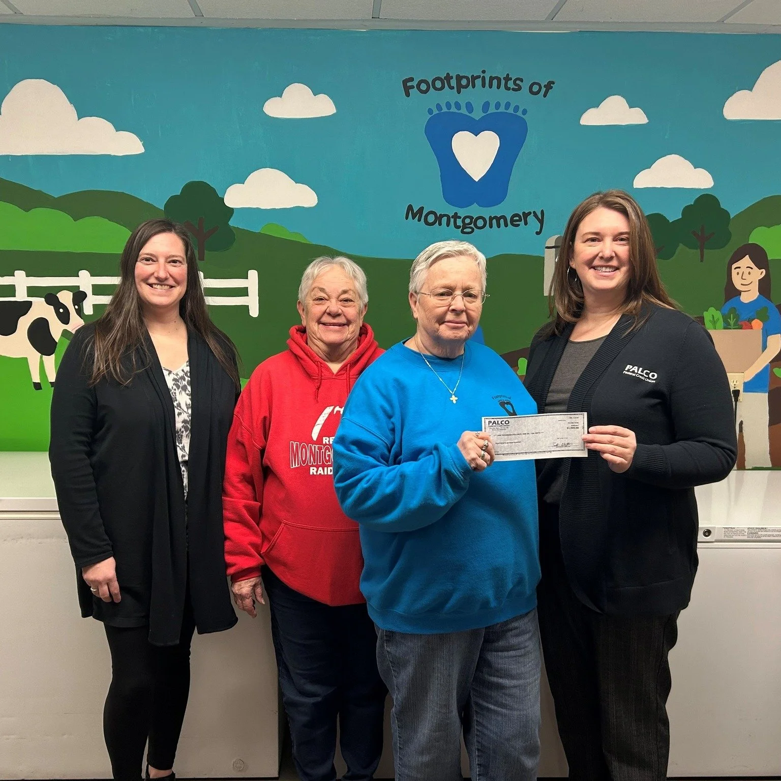PALCO Federal Credit Union went to Footprints of Montgomery to present them with a check on Monday, February 9th. Barbara Shrimp and Karen Eck were overwhelmed with gratitude. They took the time to talk with us and explain what they do and how they g