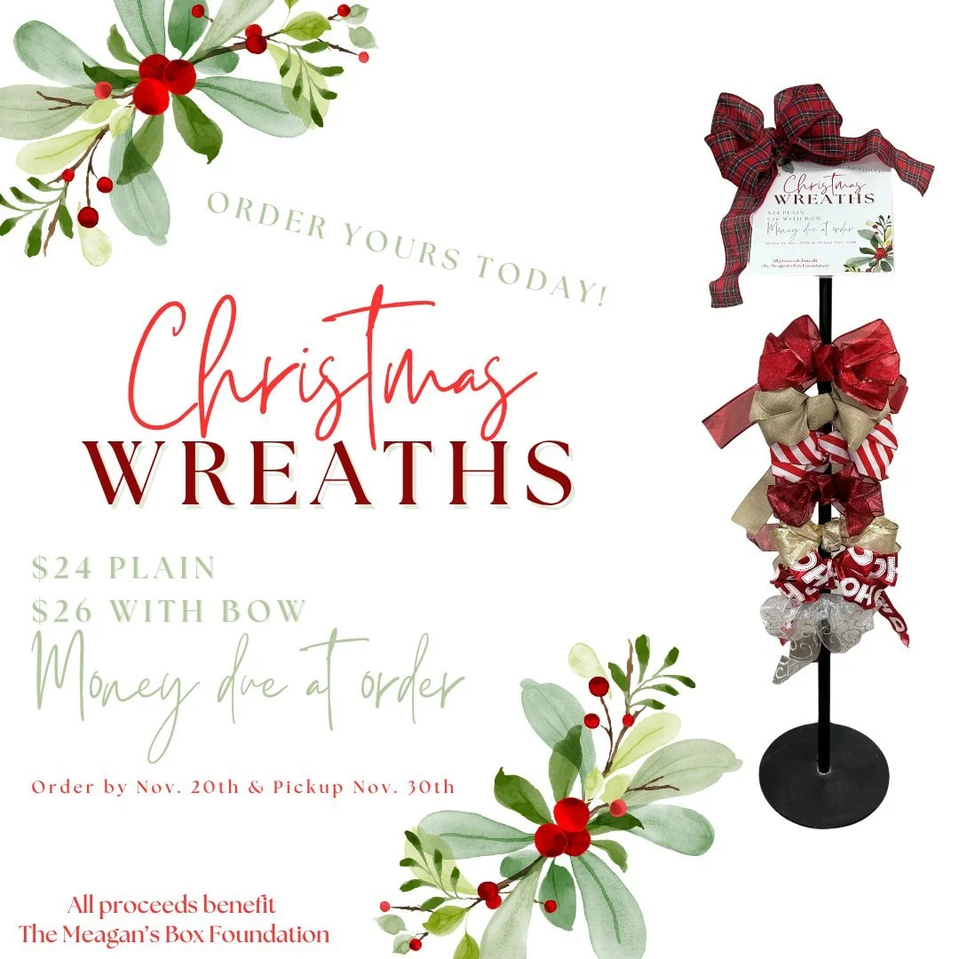 Tis the season! Order your Fraiser Fir Christmas Wreath today! $24 for plain or $26 with a bow. Order by November 20th so you are guaranteed to have yours before the holiday.

All proceeds benefit the Meagan&rsquo;s Box Foundation.

Visit us at 191 C