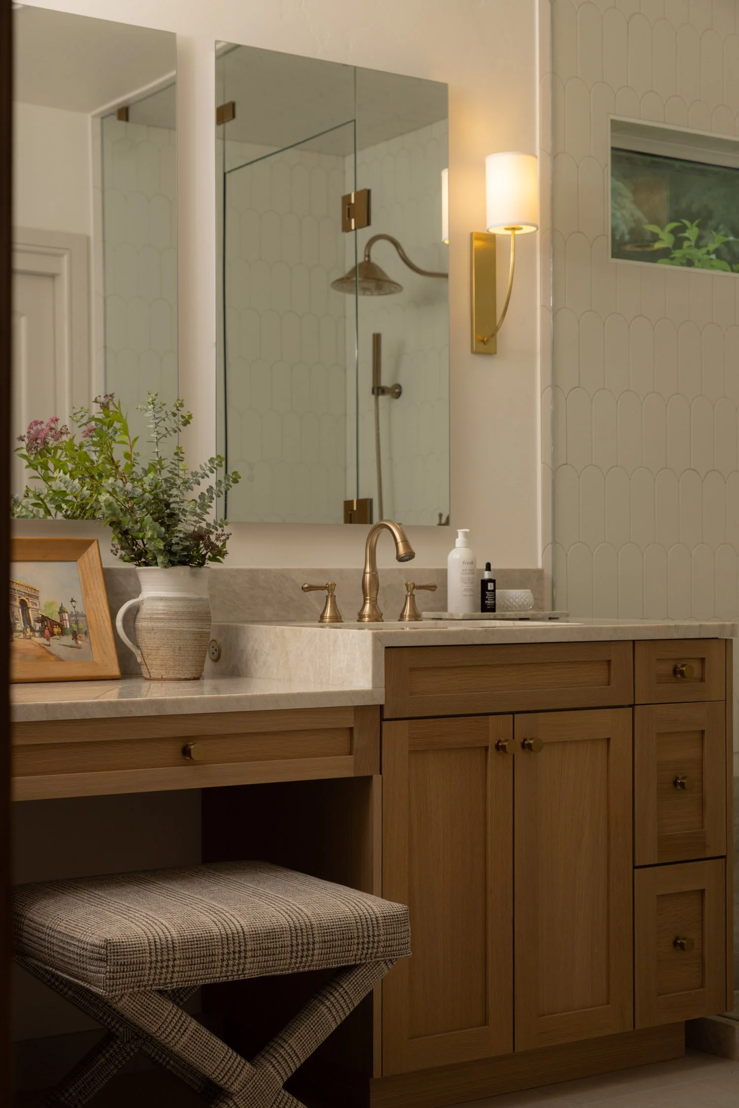 Warm Vail bathroom with vanity by Colorado interior designer Krista Weisman