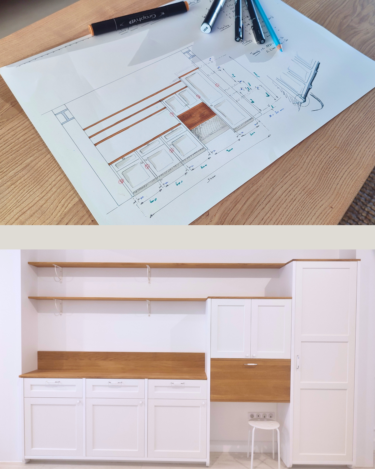 Croquis d'un aménagement ikea sur mesure