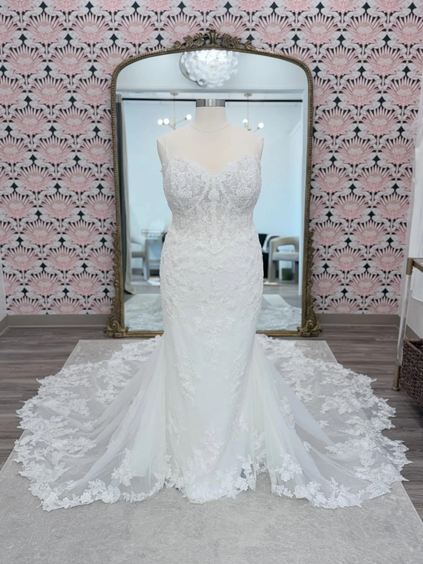 Sparkle, lace, and oh so gorgeous!✨

That&rsquo;s the best way to describe this stunning new @essenseofaustralia gown! She hugs your curves in all the right places and has beaded spaghetti straps for support! Try her on in a size 28 and order her in 