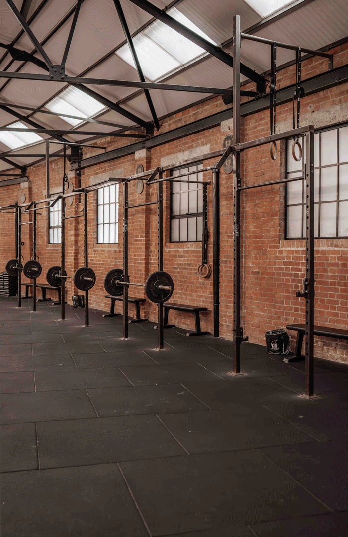 Weightlifting rigs in a gym