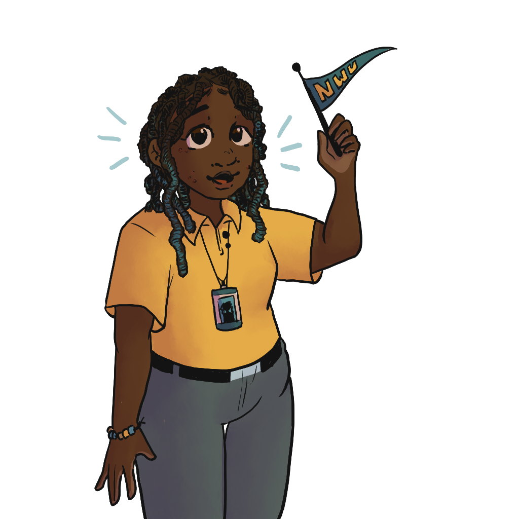 Visual novel style character illustration for a prototype called "NWU"