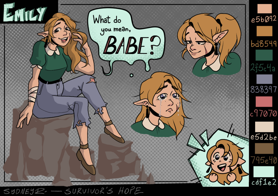 Concept art sheet for "Emily" from Survivor's Hope.