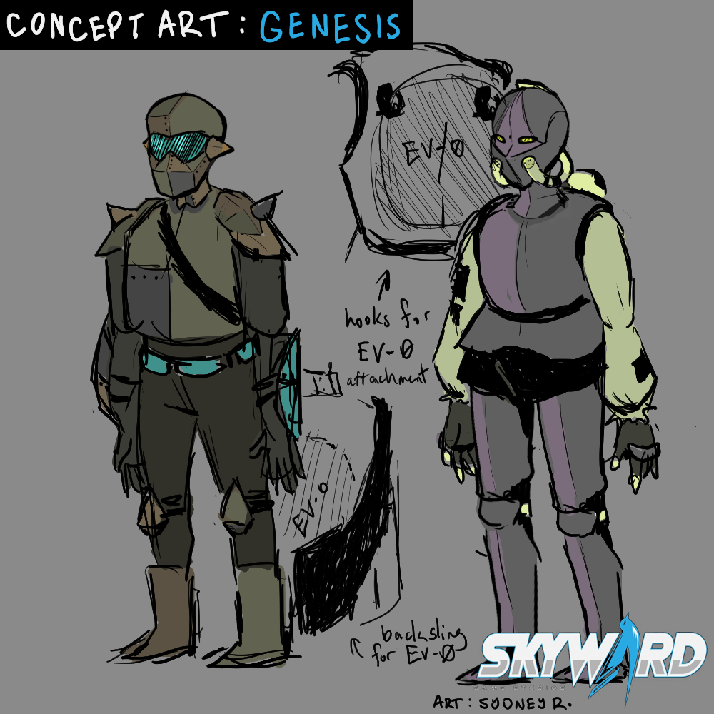 Initial spacesuit concept art created during internship at Skyward Game Studios for project "Genesis"