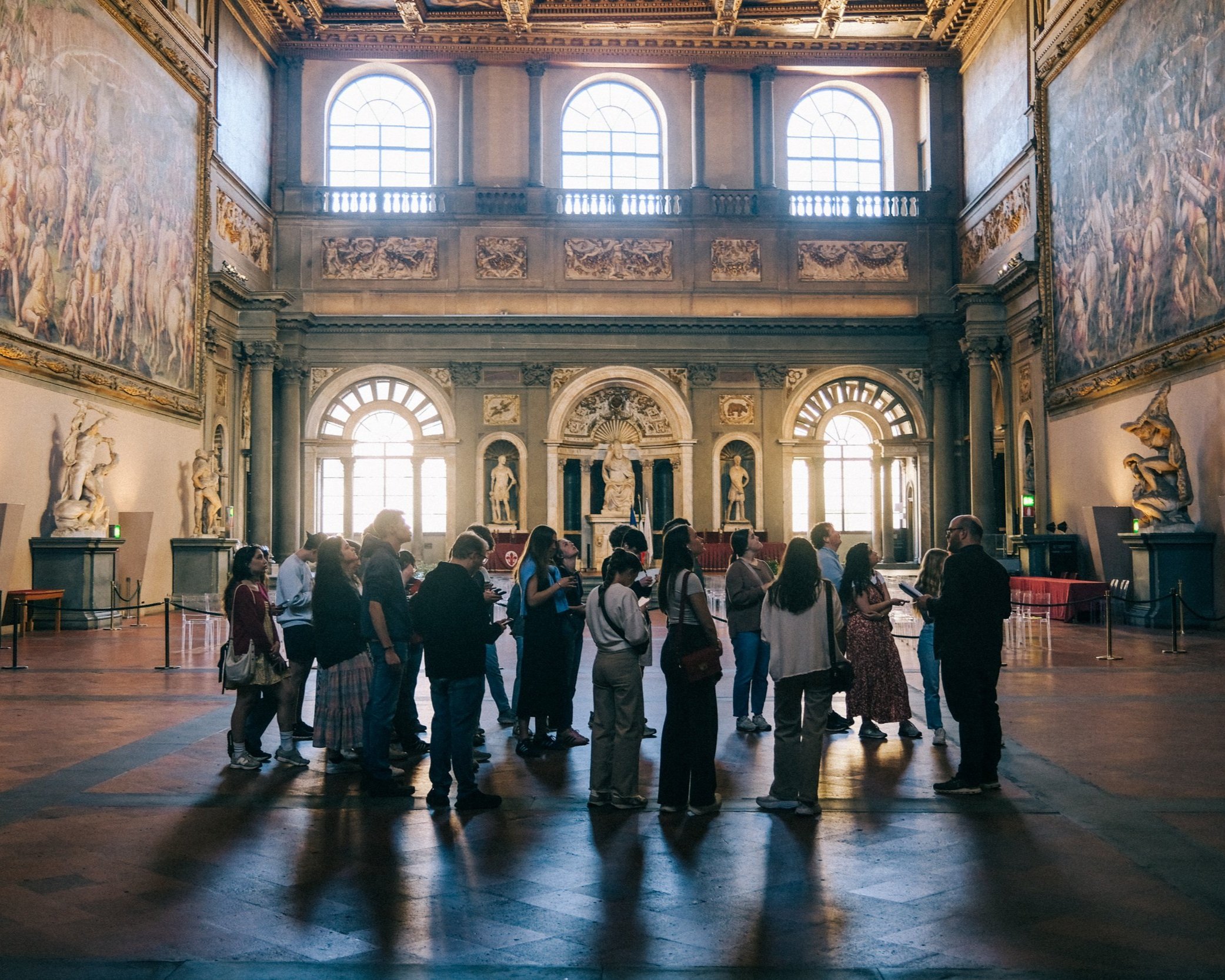 Gathering in the Hall of the 500, site of DaVinci’s lost masterpiece and the Studiolo.