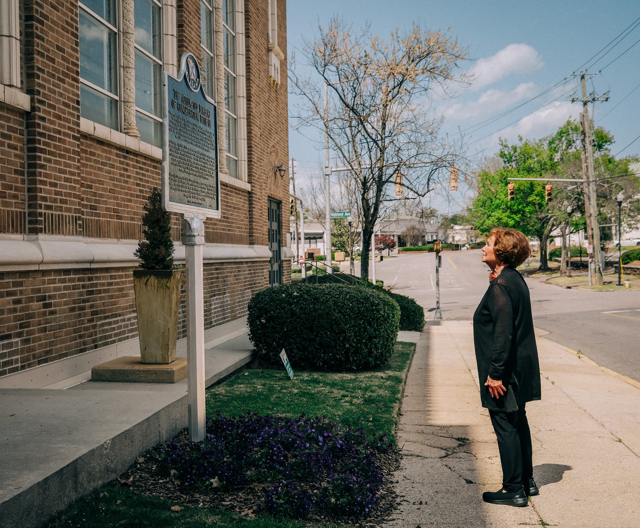 Faye Kimerling, revisiting the congregation of her childhood and the site where a bomb was found. Her oral history is featured in an audio story installed in one of the chapels.