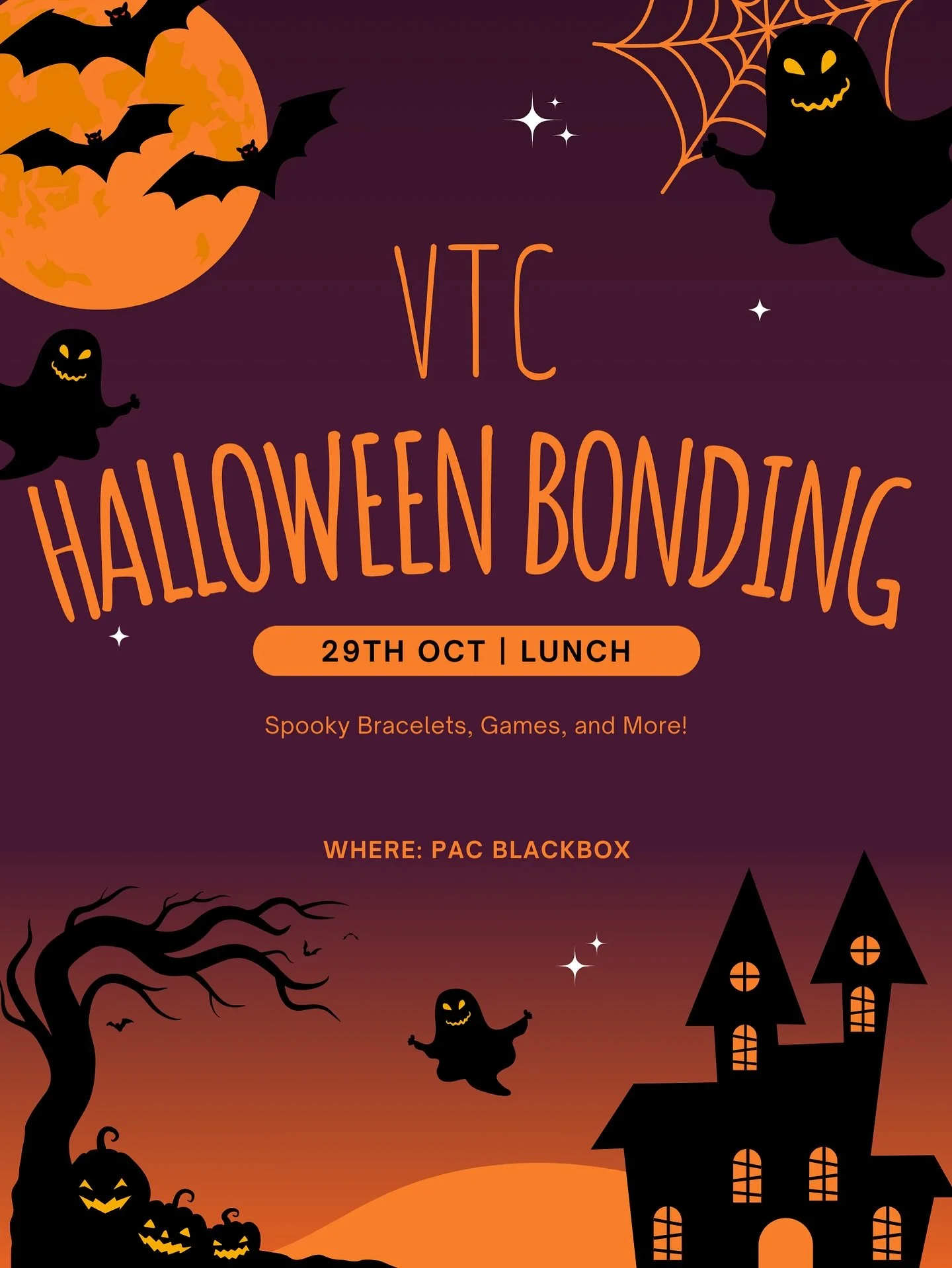 The VTC Halloween bonding event is this Wednesday! 🎃
Don&rsquo;t miss out on your chance to hang out with friends and make some spooky Halloween crafts 👻