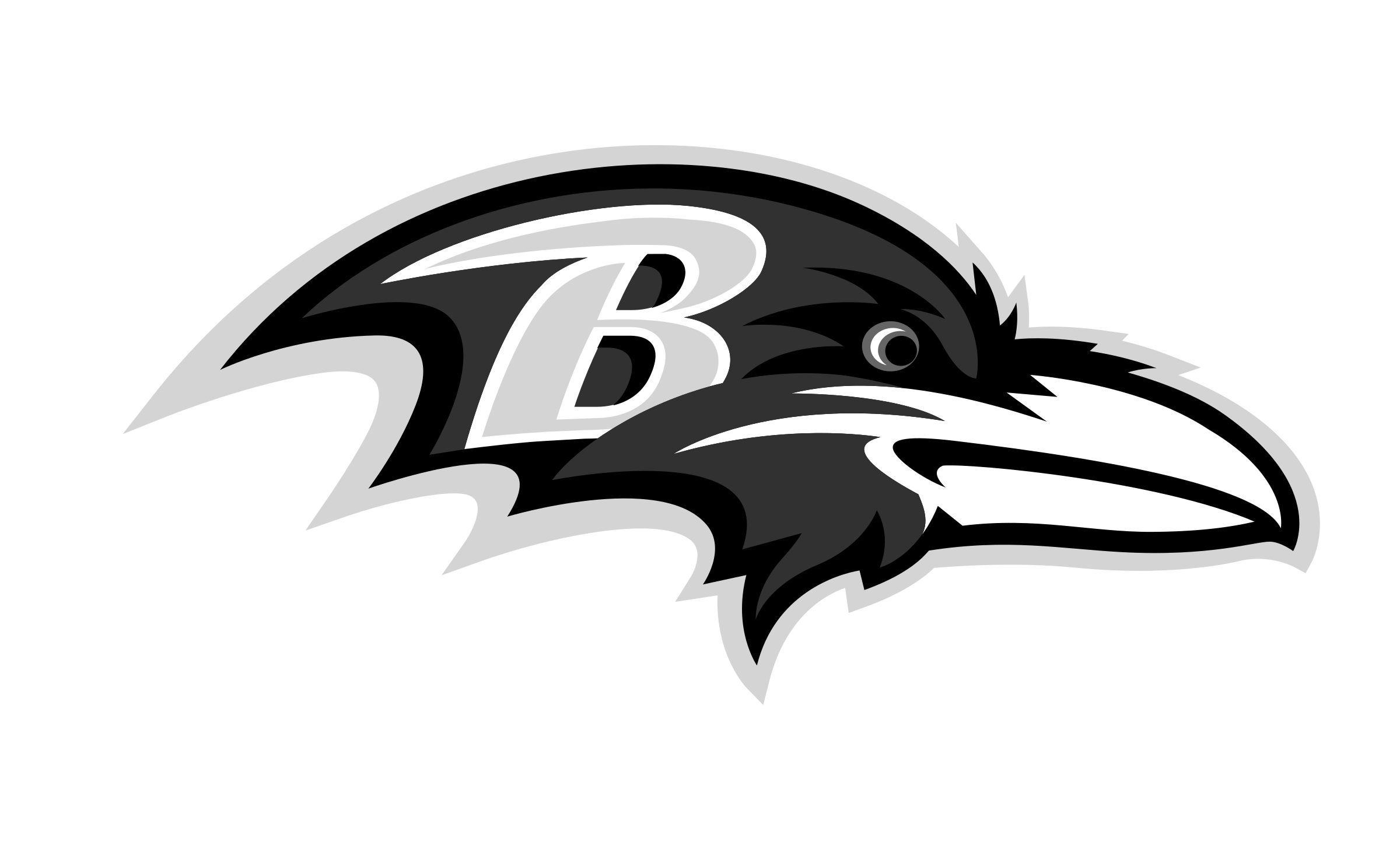 Baltimore Ravens logo featuring a stylized black and gray raven's head with the letter 'B' incorporated.