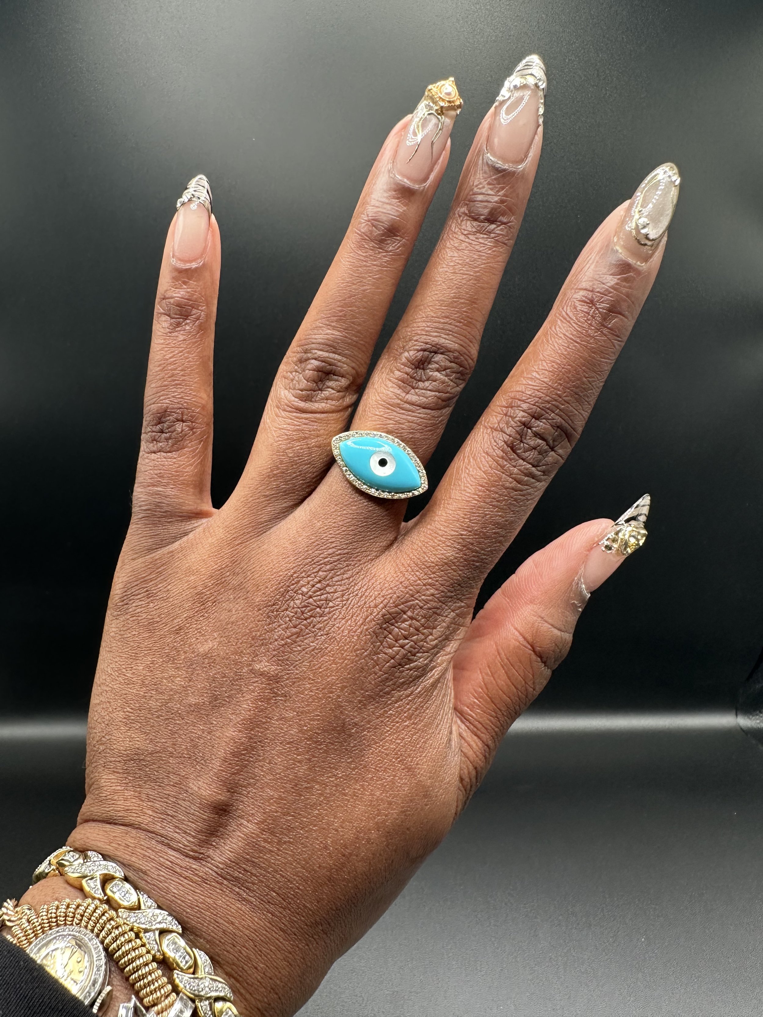 Vintage 18K Gold Diamond Evil Eye Ring