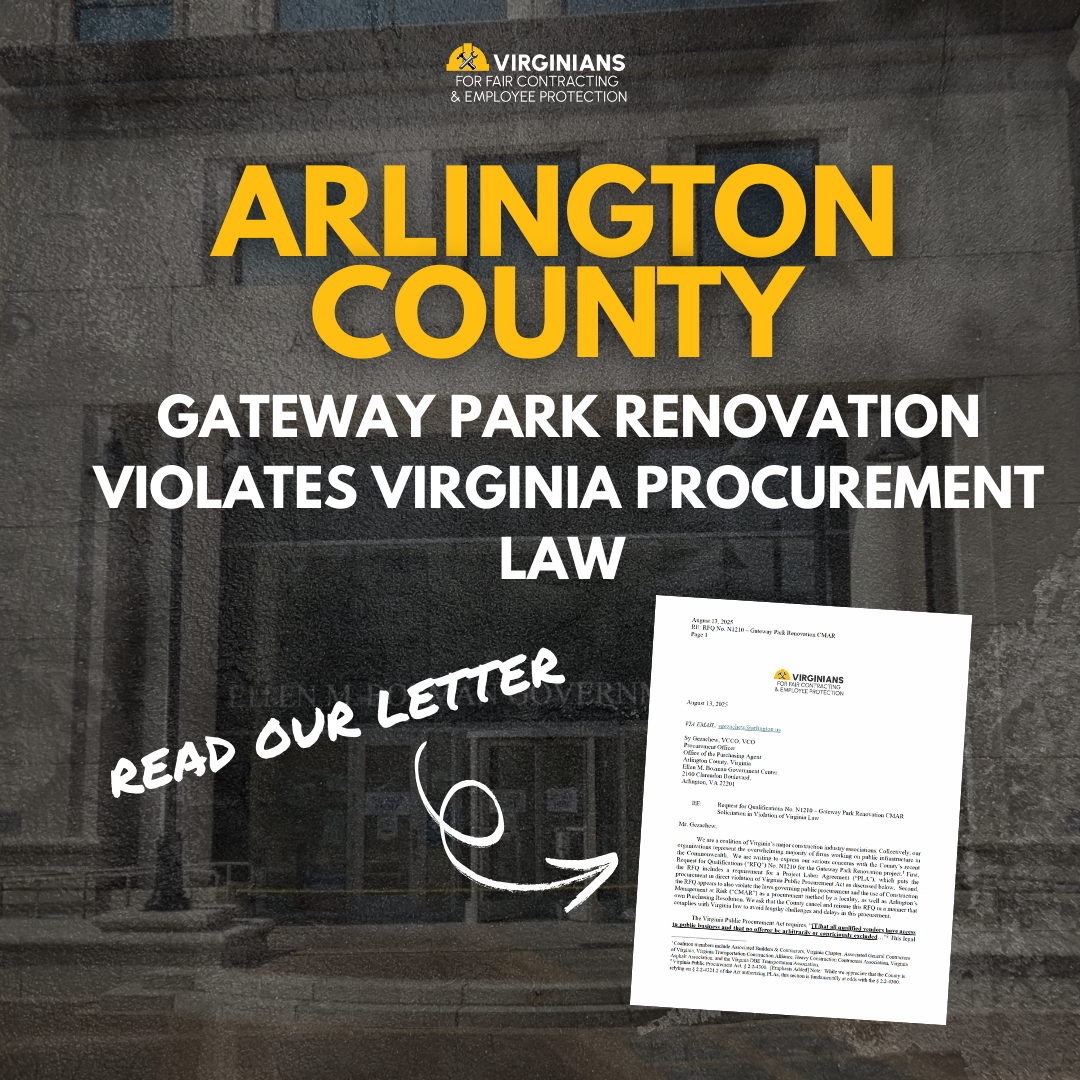 Virginians for Fairness Notifies Arlington County of Legal Violations in Gateway Park Procurement