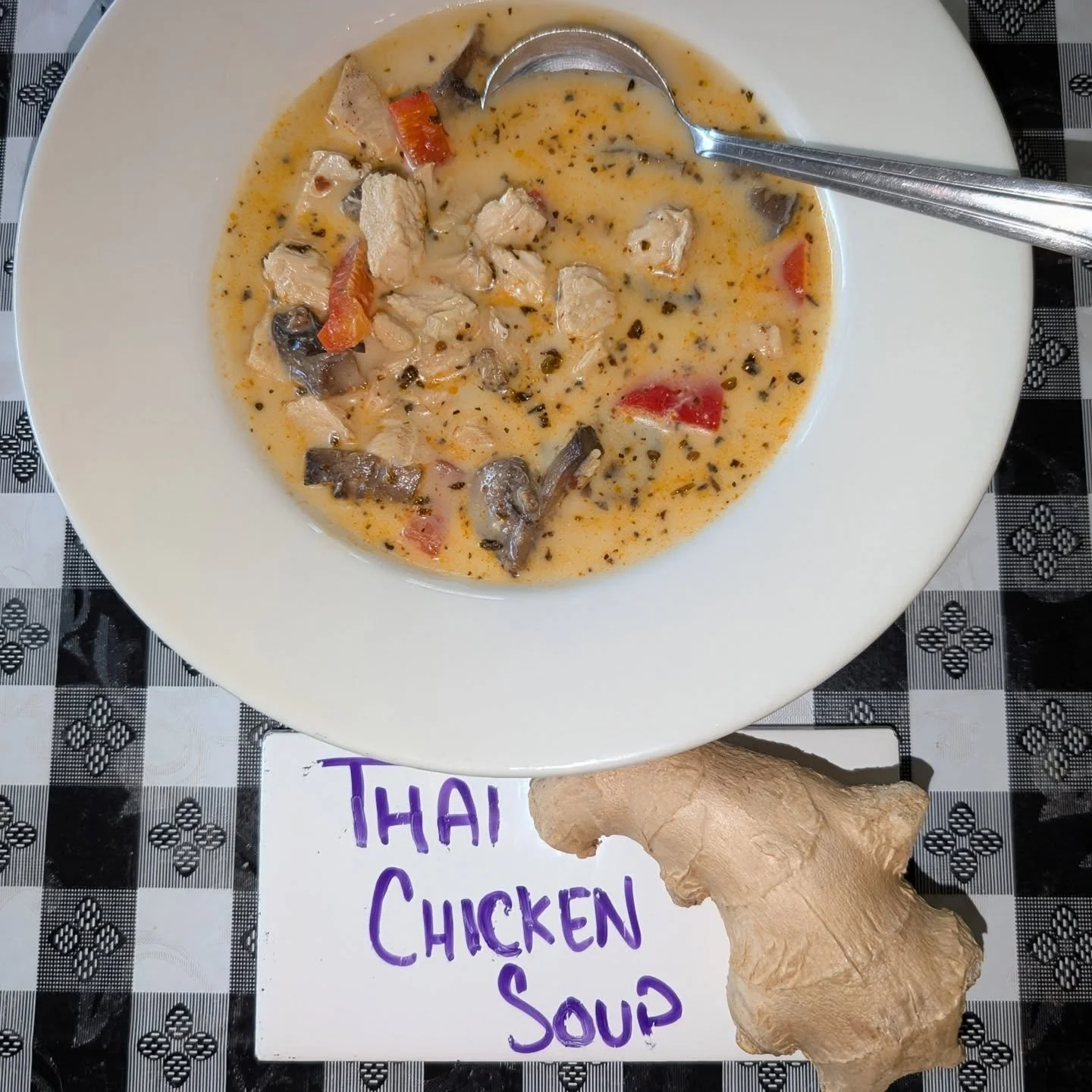 Filled with ginger, mushrooms, red pepper, curry paste, chicken, and coconut milk, this soup will not disappoint! (But may disappear - stop in or call ahead now). 
#shoplocal #soupseasonstarting #visitluraypageva #downtownlurayva