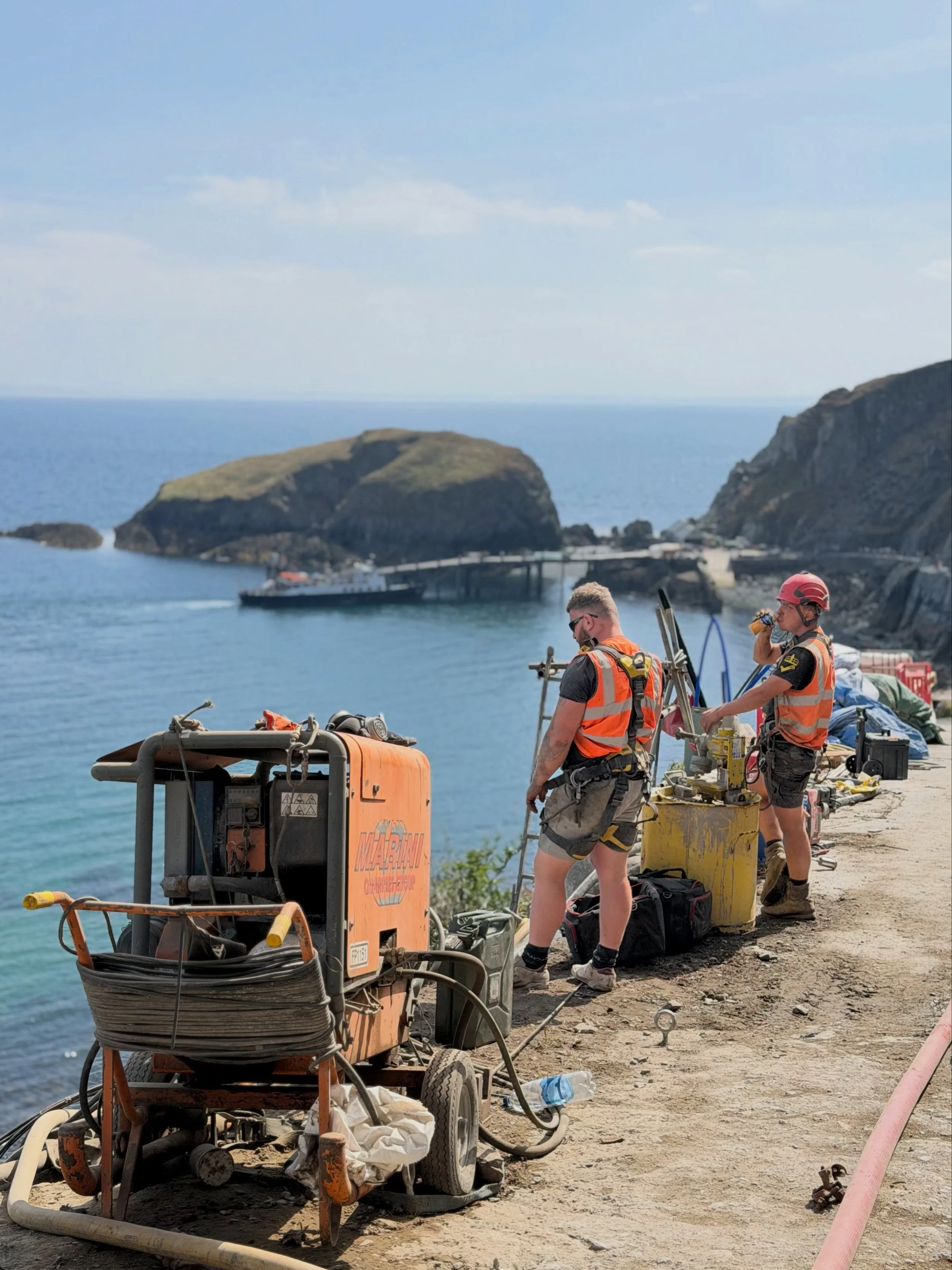 A few shots from the road repair work being carried out by Garness Contracting on Lundy Island. 🚧

The team are working on the road between the harbour and the village, where rainwater runoff has washed out a hollow beneath the surface where the old