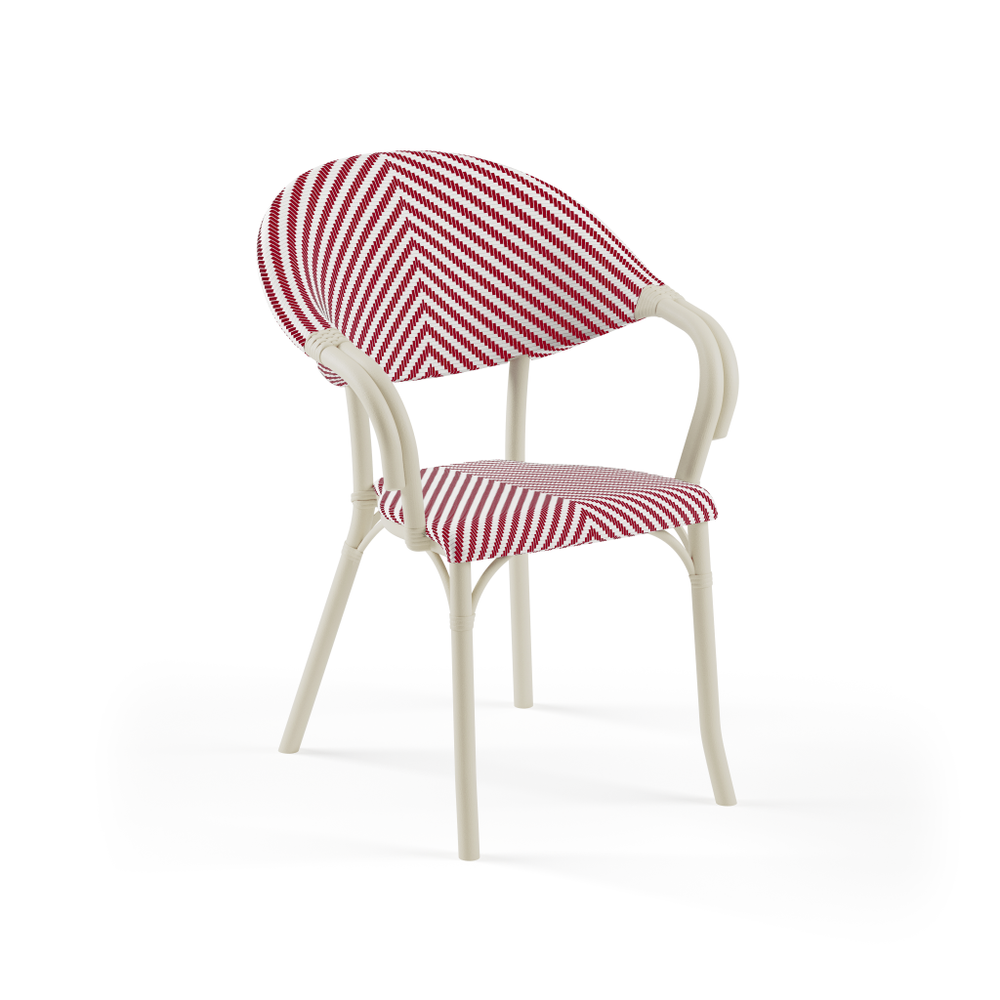 FLASH-N PATTERNED ARMCHAIR | Indoor / Outdoor Suited | Stackable Up To: 4 pcs | Color: Beige-S / Red & White Pattern