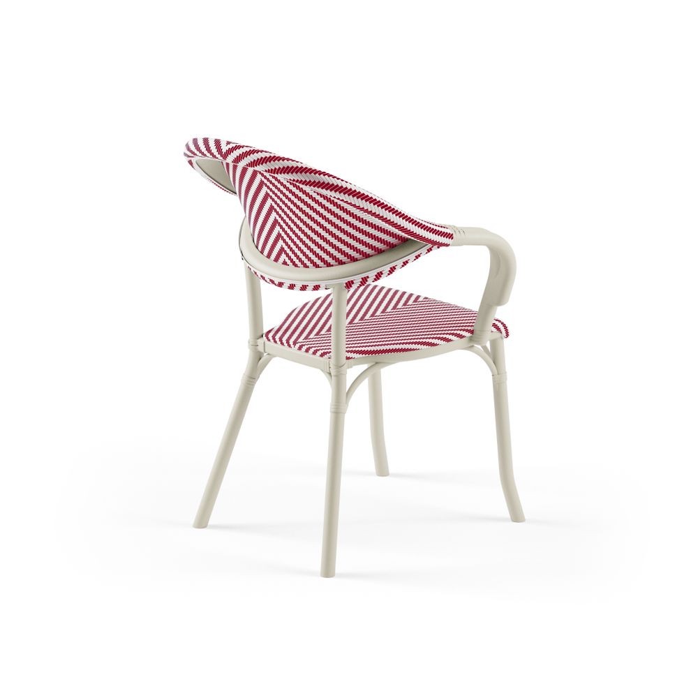 FLASH-N PATTERNED ARMCHAIR | Indoor / Outdoor Suited | Stackable Up To: 4 pcs | Color: Beige-S / Red & White Pattern
