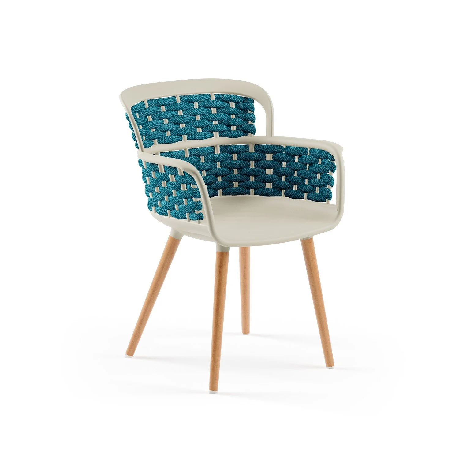 Eva-N Knitted Armchair Beige and Blue Rope