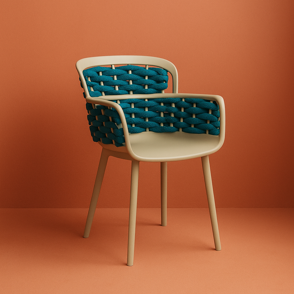 Woven outdoor dining chair for hospitality spaces