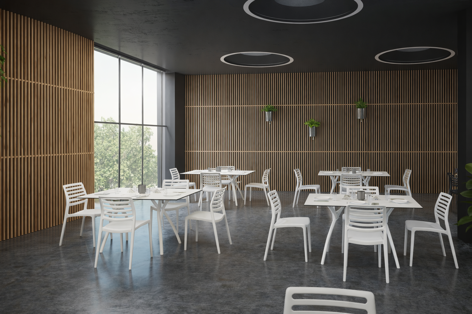 Dining room with White Louise Chairs inside