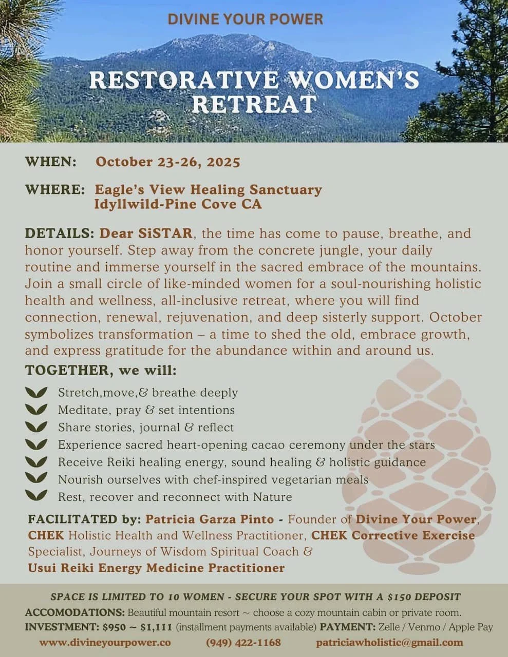 Flyer for Patricia Garza Pinto - Restorative Women's Retreat