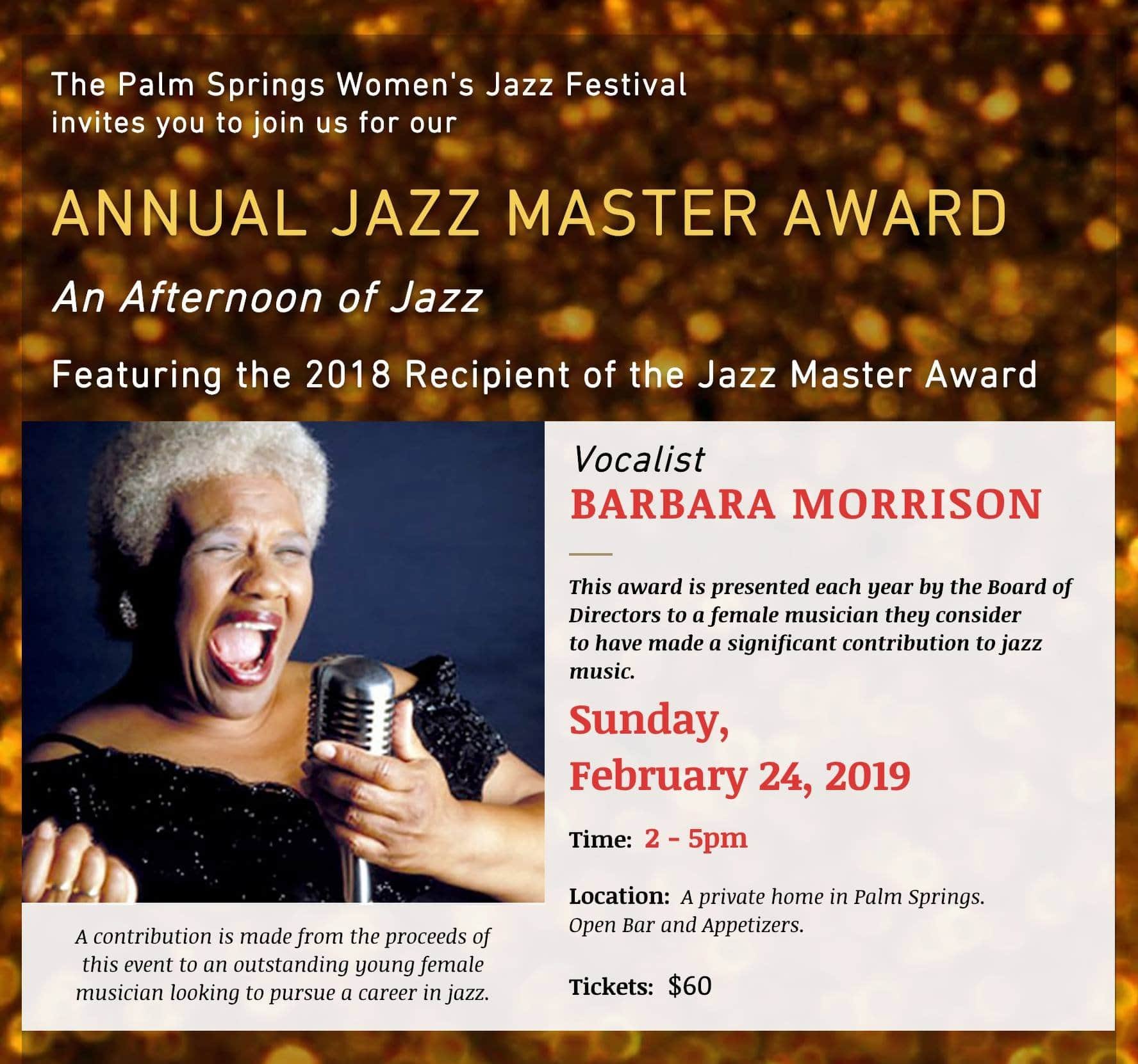 Flyer for Barbara Morrison Concert - Palm Springs Women's Jazz Festival