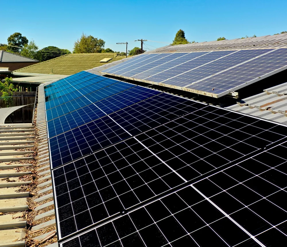 Aerial view of Elaine's home with solar panels
