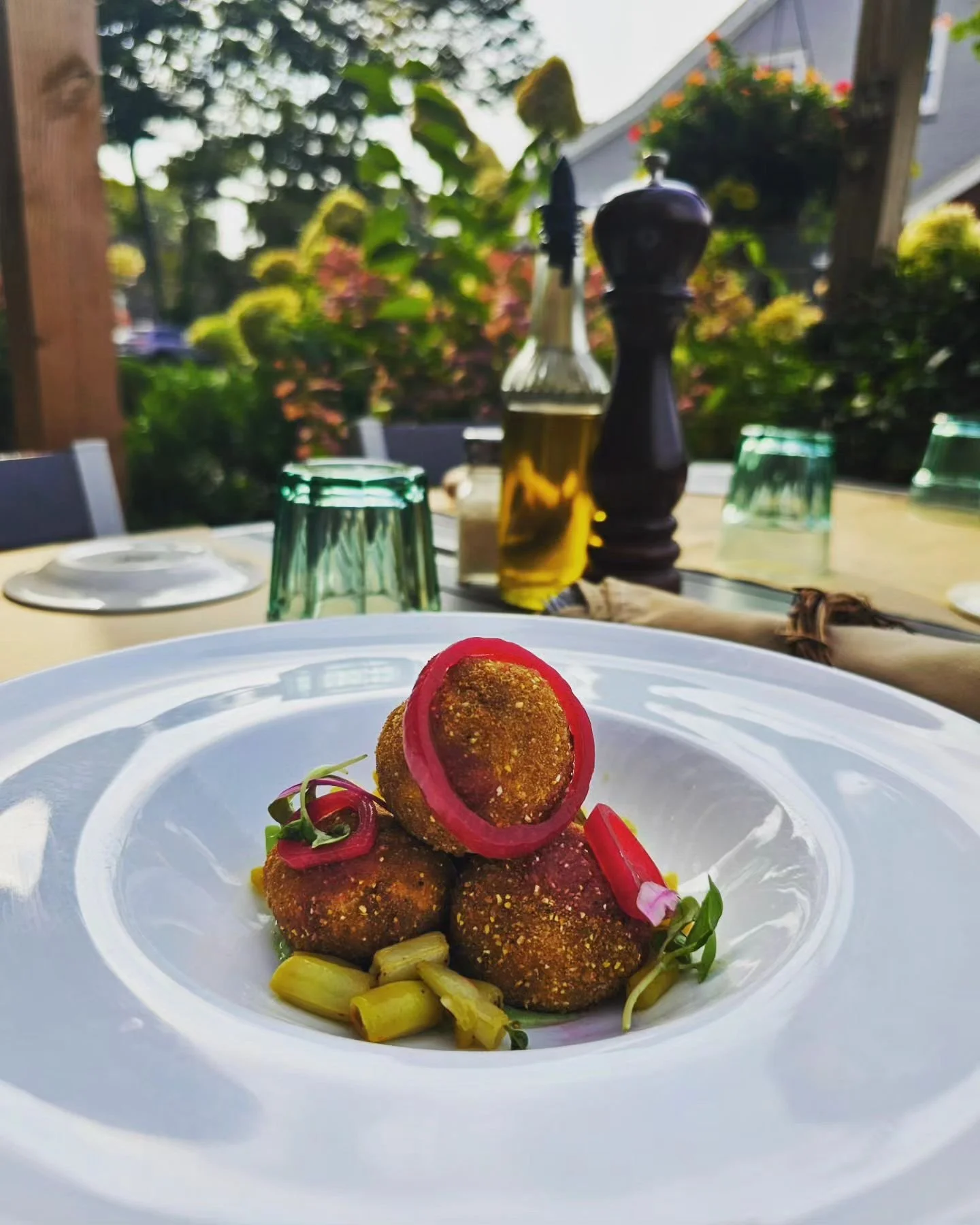 Shrimp Croquettes on special tonight. Come in and visit us for this delicious appetizer and better yet, enjoy it on our patio. #summerisntoveryet #patiogarden #foodenvy