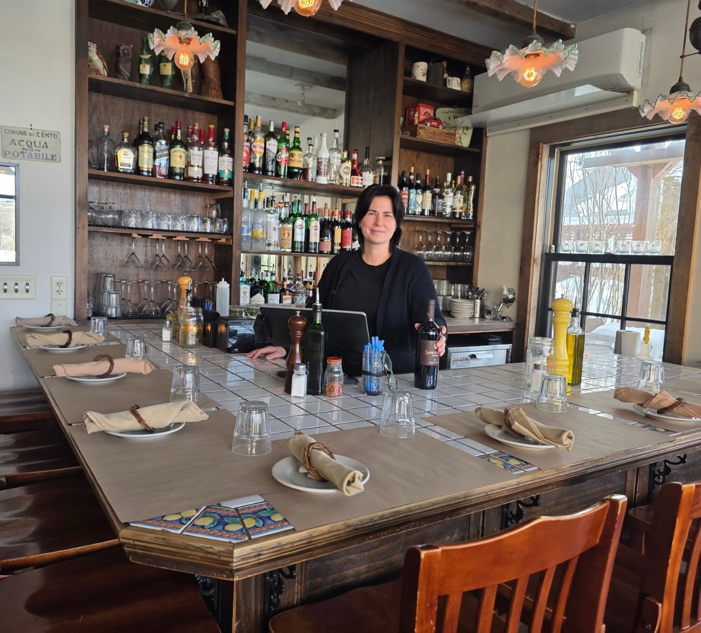 We are finally open again! Come join Marina at the bar and warm up with some pasta! ❄️ #falmouth #italianfood #capecod #blizzard2026 #mainstreet