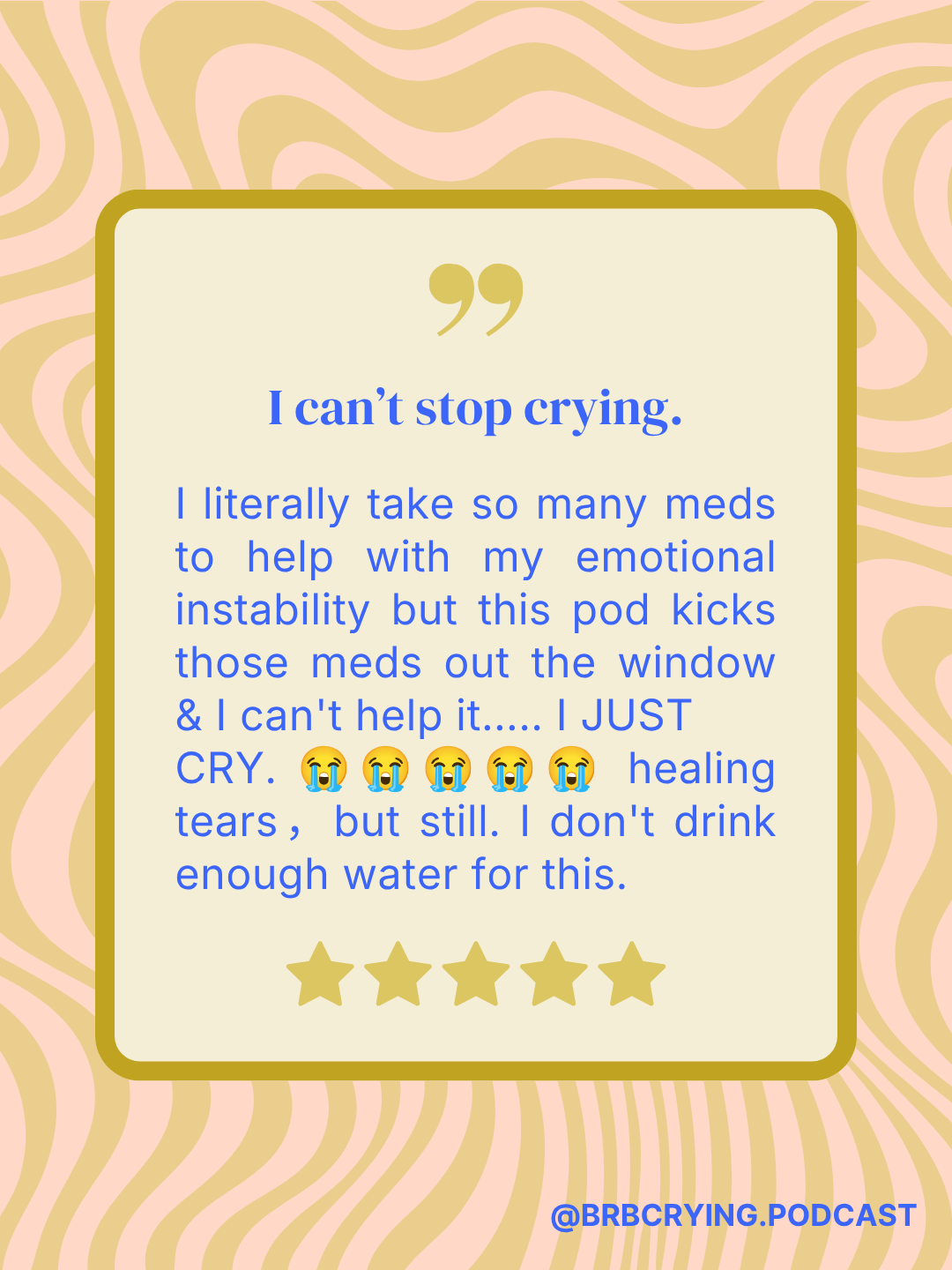 Review that says "I can’t stop crying. I literally take so many meds to help with my emotional instability but this pod kicks those meds out the window & I can't help it..... I JUST CRY. 😭😭😭😭😭 healing tears，but still."