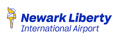 Newark Liberty International Airport logo with torch symbol and text.