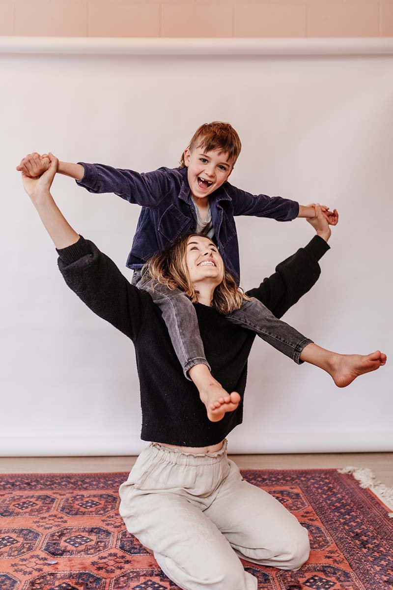 Mother and son at photography studio session
