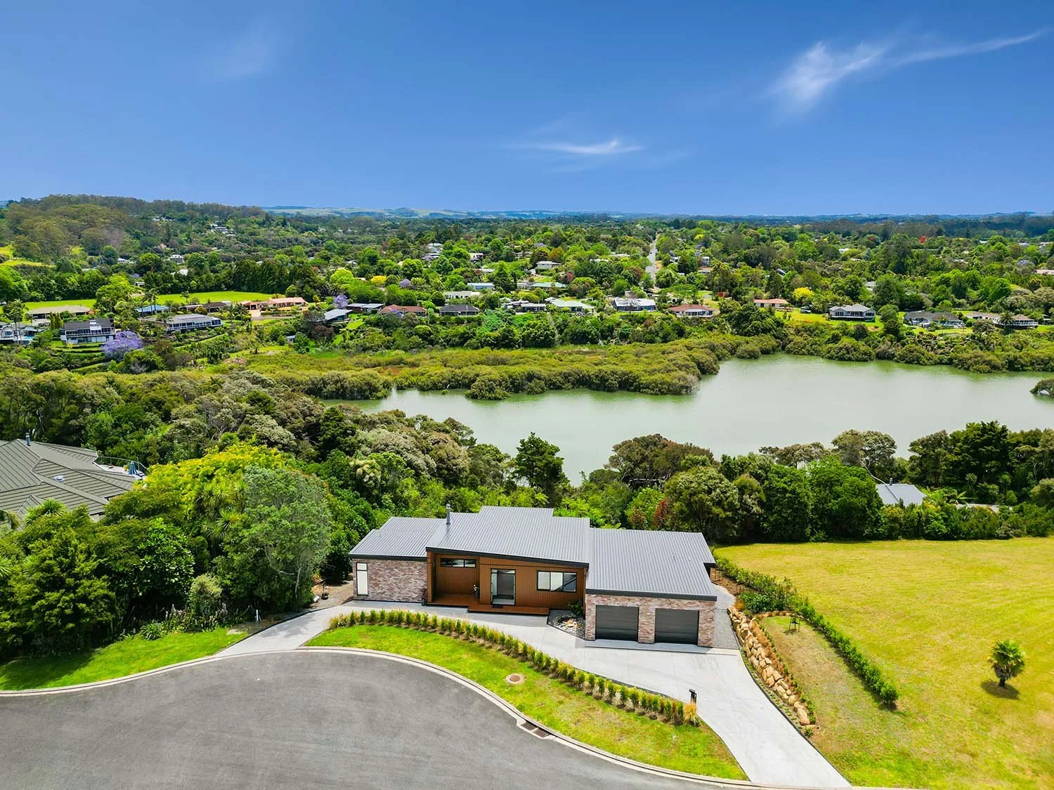 Drone image of builder architect home in Northland