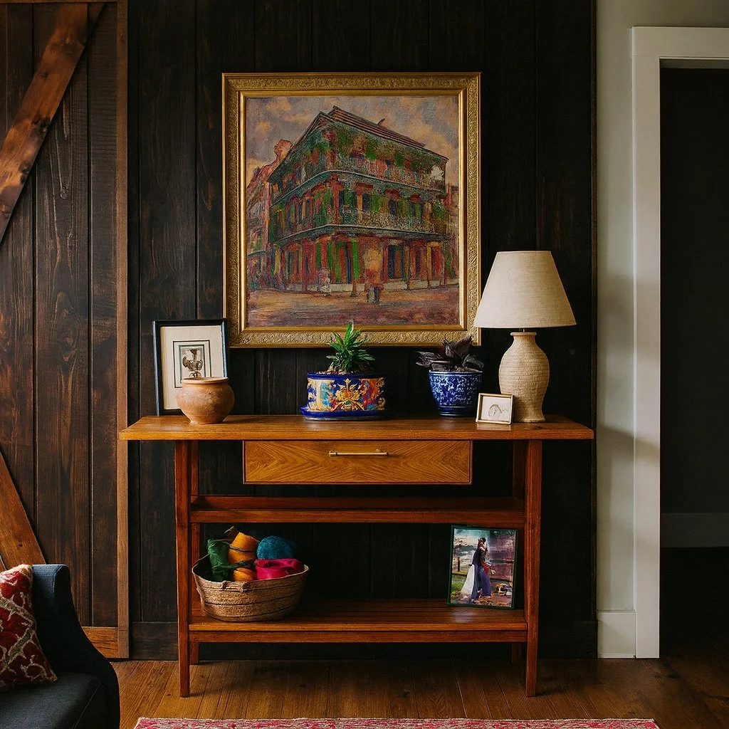 Ash and cherry wood New Orleans style console table