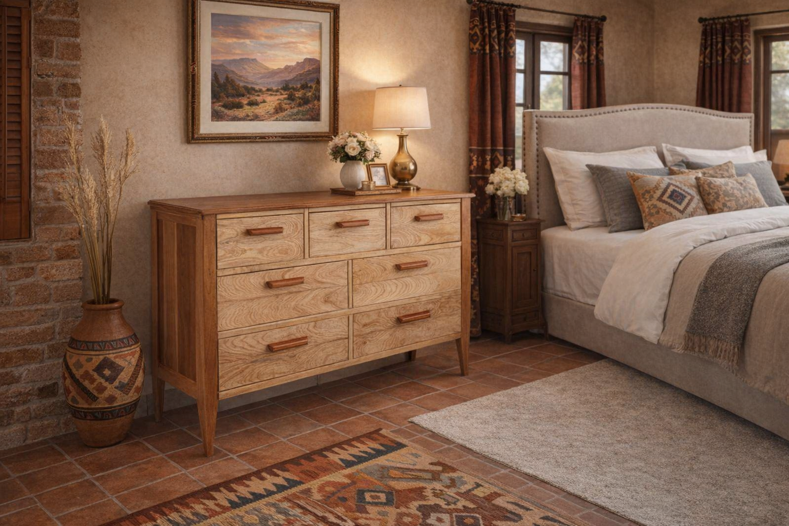 Ash and cherry wood chest of drawers.