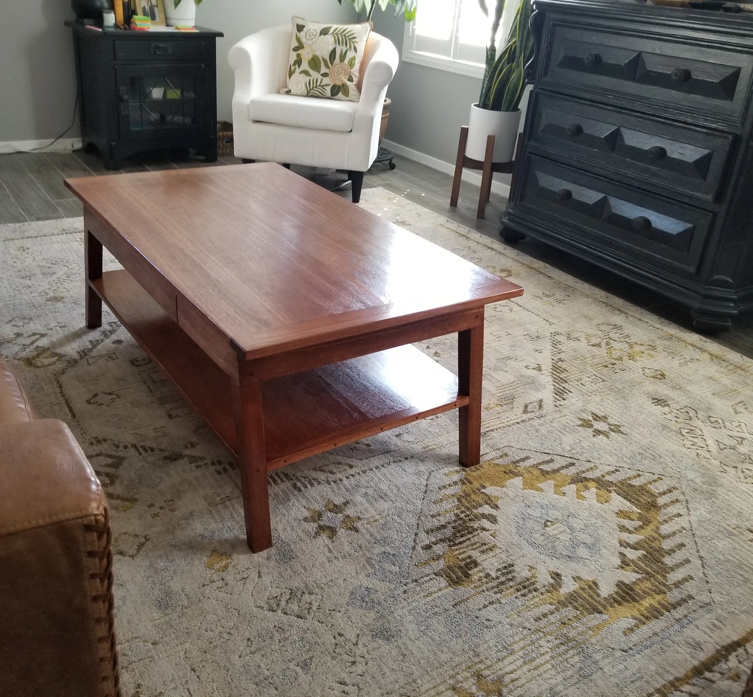 mid century modern red grandis coffee table designed by dadowoodworking.