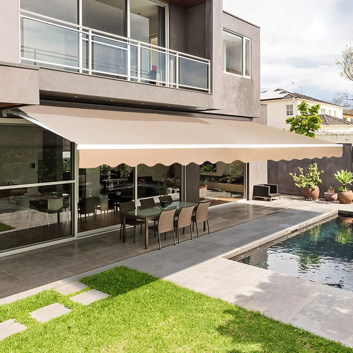 Affordable and functional retractable awnings for your patio. Customizable units in various fabric options. Cover your space at the push of a button.