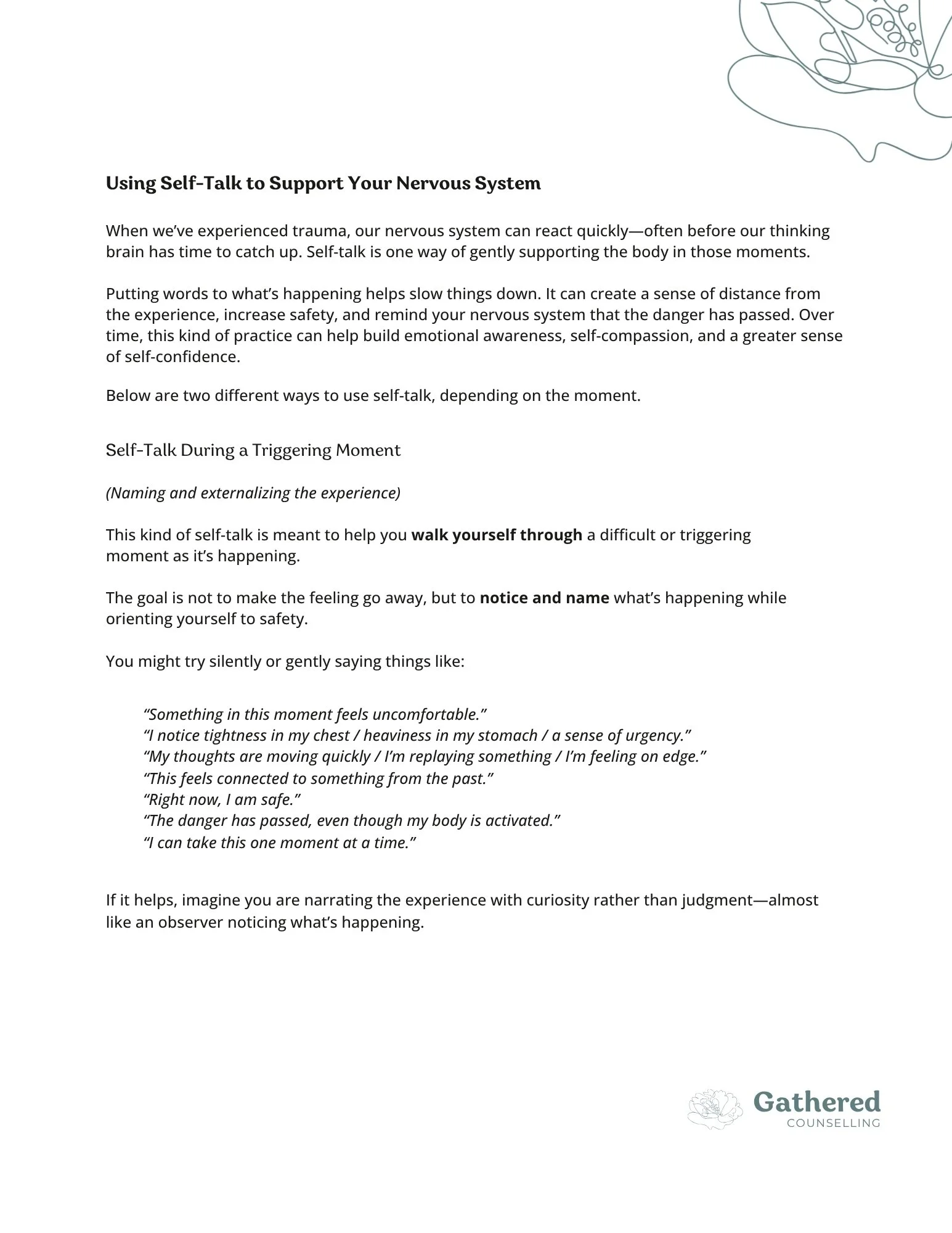 Self Talk to Support Your Nervous System