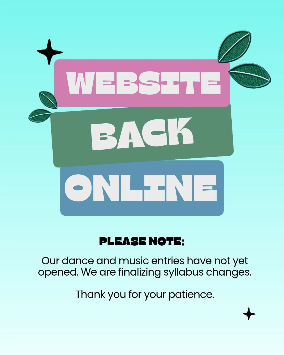 Our website is back online. We apologize for the inconvenience. We will keep you posted on when entries open!