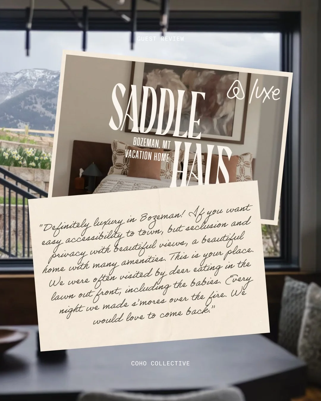 The reviews are in, and guests are saying everything we hoped they would!

"Saddlehaus was the most beautiful Airbnb we have ever stayed in. Everything was thoughtfully and artfully planned. A beautiful home with views that matched the outdoor g
