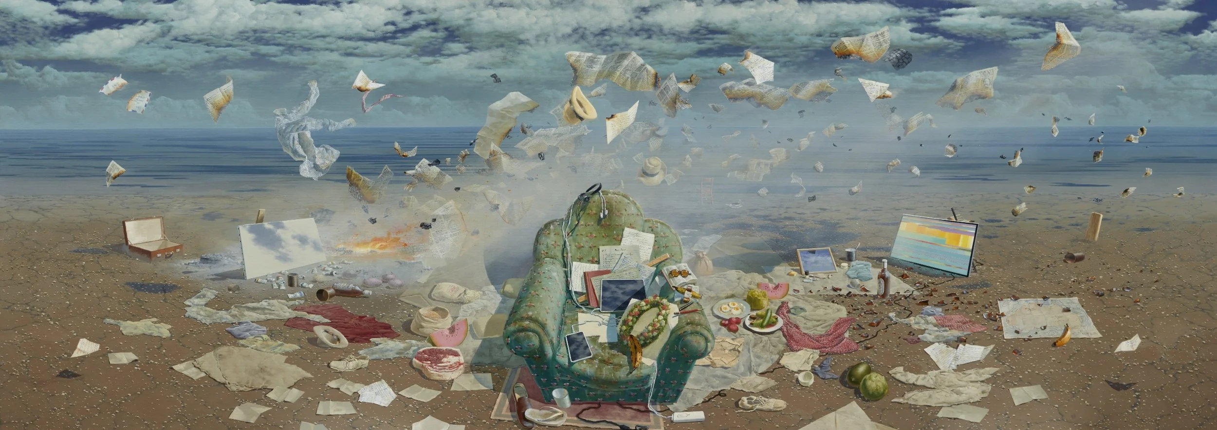 Notes from the Arcadian Repose (with test pattern) 2019 acrylic on canvas 107 x 300cm MIM0147.jpeg