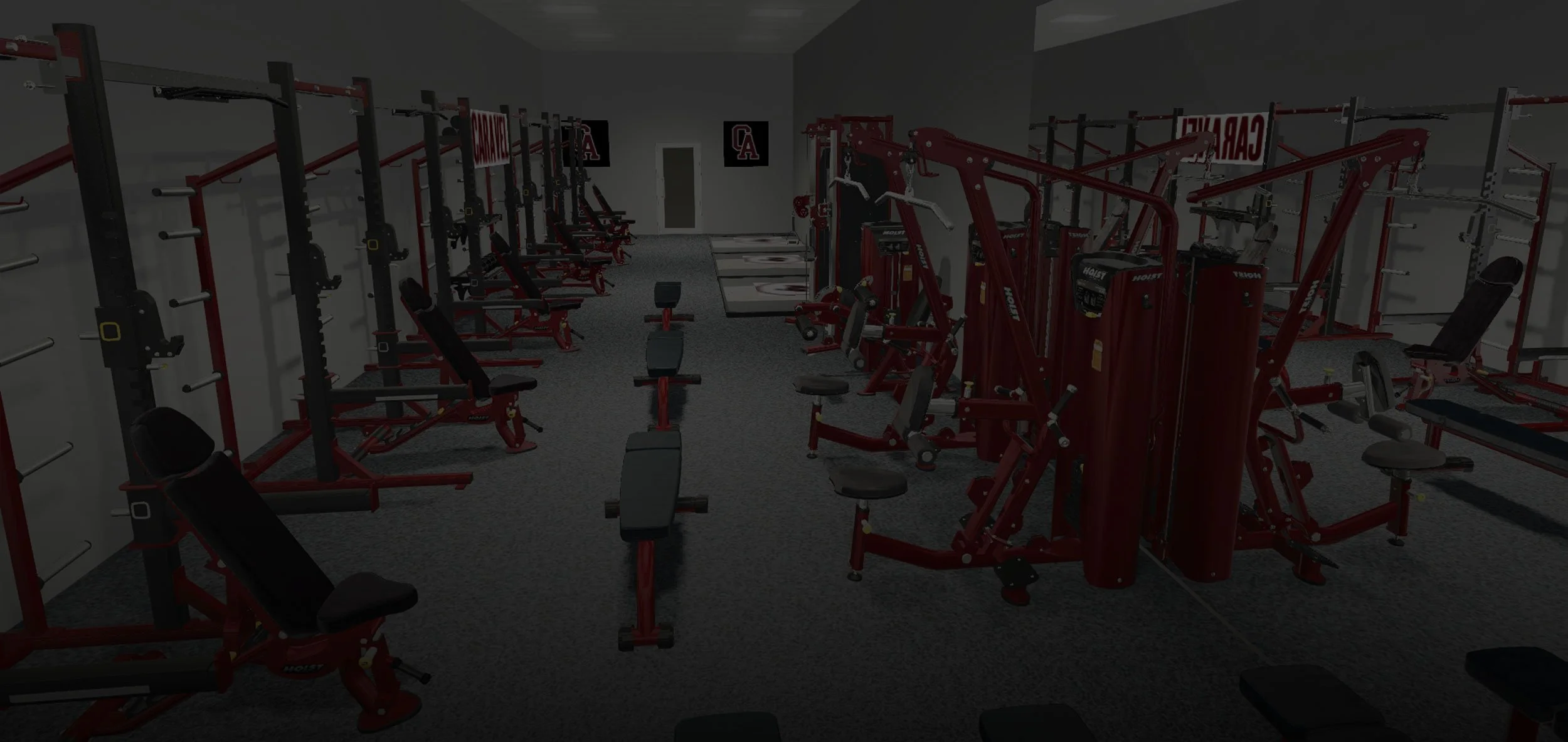 A background image of a weight room model