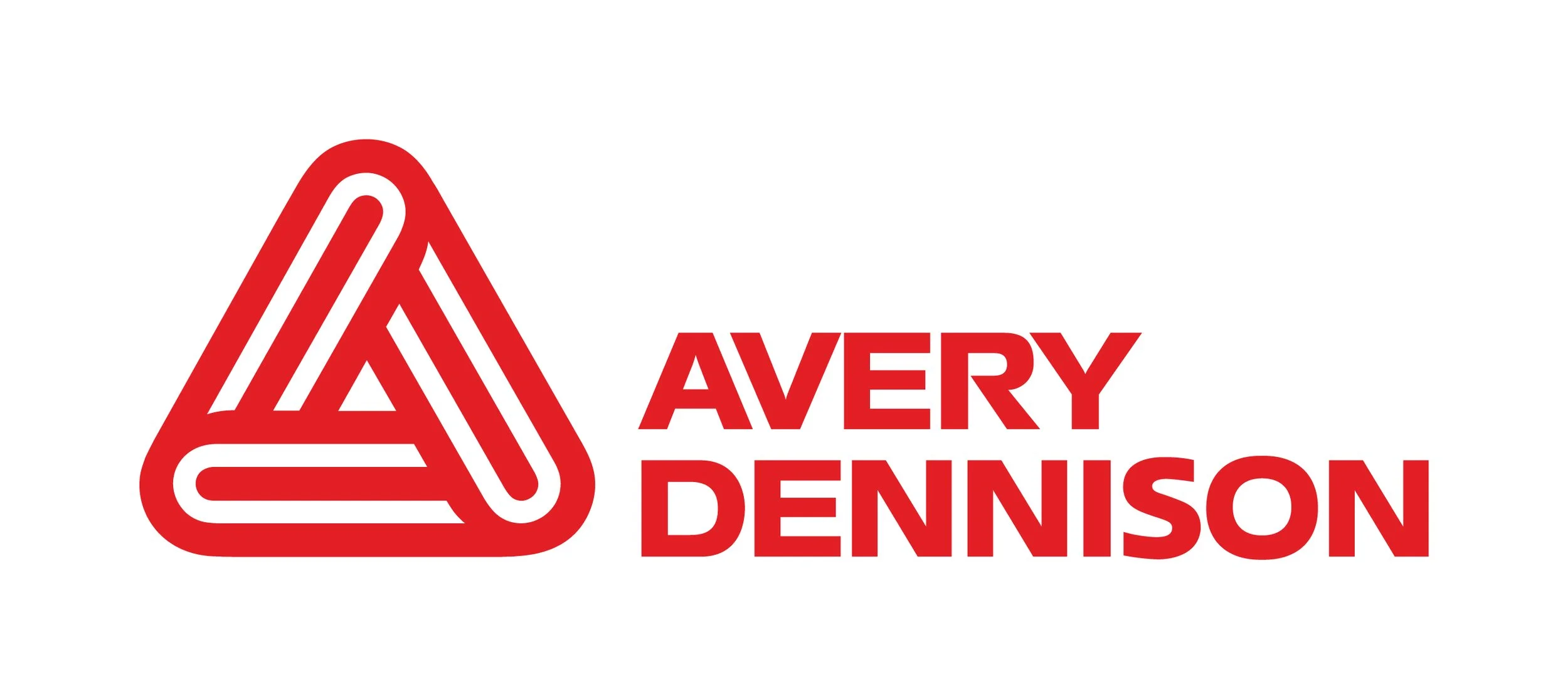 Avery Dennison logo with red triad-shaped icon and red text.