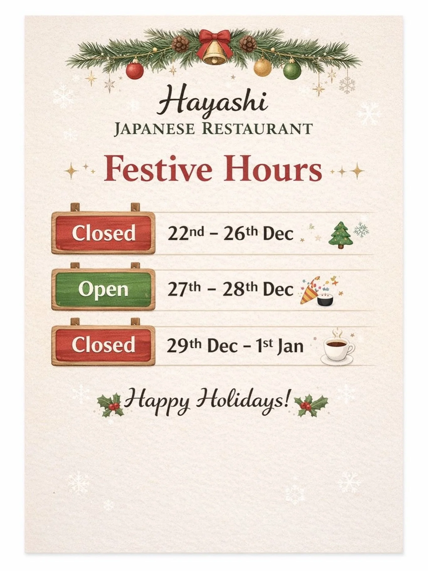 Christmas season is here 🌲 🌲 

We will be taking a short festive break to recharge !
Eat too much &amp; come back ready to serve you better!

Thank you for supporting our tough year. 
See you soon💙