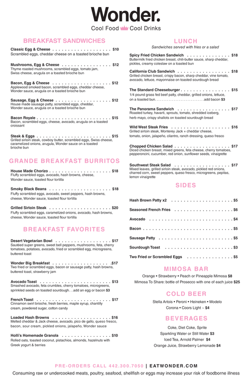 Wonder Roti Menu Wonder Coffee Breakfast Lunch