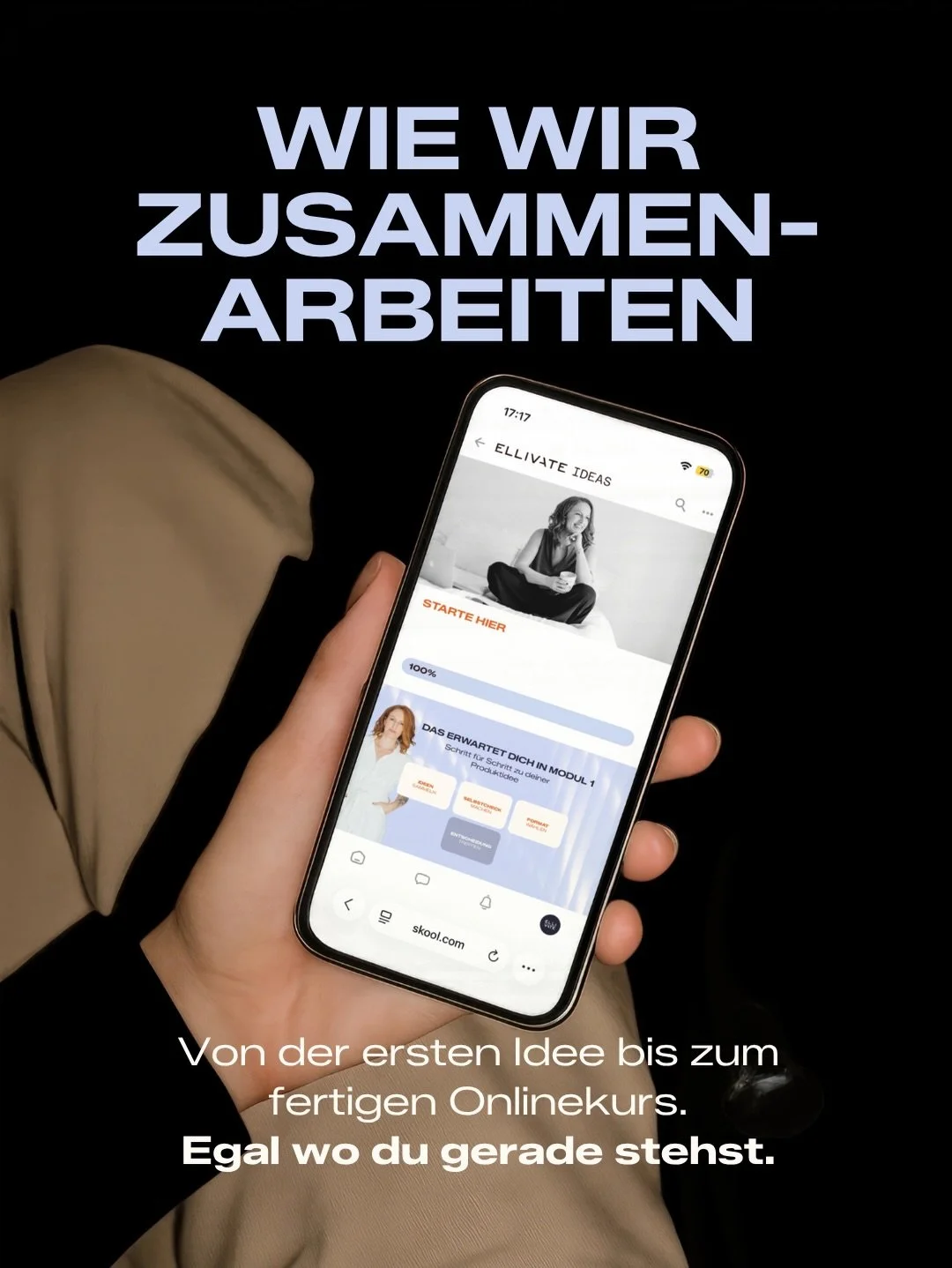 Wie wir zusammenarbeiten. Egal, ob du gerade gr&uuml;belst, sortierst, schon eine erste Richtung siehst, wohin du willst oder direkt mit Vollgas reinsteigen m&ouml;chtest. Lieber allein, im Tandem oder in einer Gruppe w&auml;chst. 

I&lsquo;m ready. 