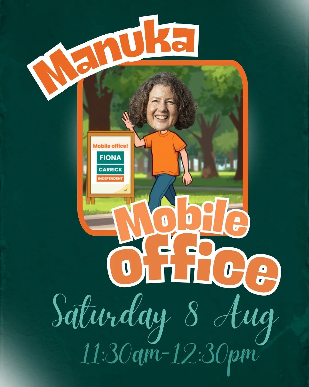 On Saturday, you can catch me at Manuka for a chat about anything local. 
I am keen to hear your views on what matters in your area!
 
The details:
11:30am to 12:30pm
8 August 26
Manuka, the lawns by Palmerston Lane
 
Hope to see you there 🙌
If you 