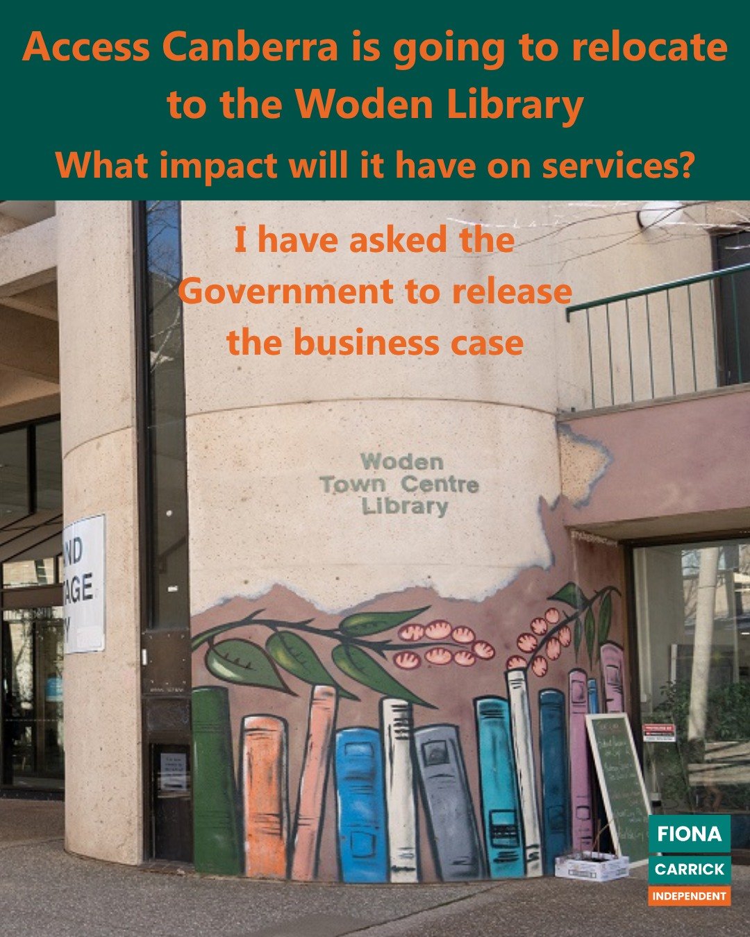 The government is relocating the Access Canberra shopfront to the Woden Library. ⚠️ 

I am calling for the business case to be released. 💬

Residents deserve to know:
What assessment was undertaken of community needs?
What services may be reduced?
W