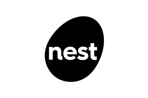 The image features the logo of Nest, with a black oval shape and the word "nest" written inside in white lowercase letters.
